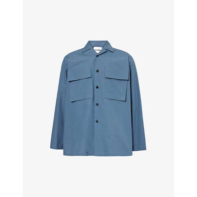 Shop Jil Sander Men's French Blue Flap-pocket Regular-fit Cotton Shirt
