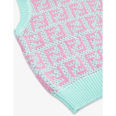 Shop Fendi Girls Acquamarina+holliwoo Kids Logo-intarsia Cotton And Cashmere-blend Knitted Vest 8-12+ Yea