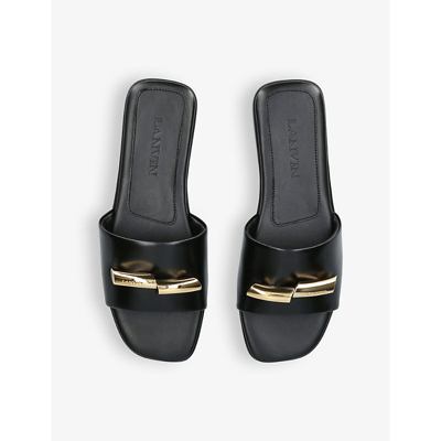 Shop Lanvin Women's Blk/other Split Bar Leather Sandals