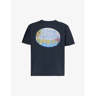 Shop Rhude Mens Vintage Black Dimora Graphic-print Cotton-jersey T-shirt