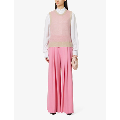 Shop Me And Em Women's Perfect Pink Pleated Wide-leg High-rise Wool And Recycled Polyester-blend Trousers
