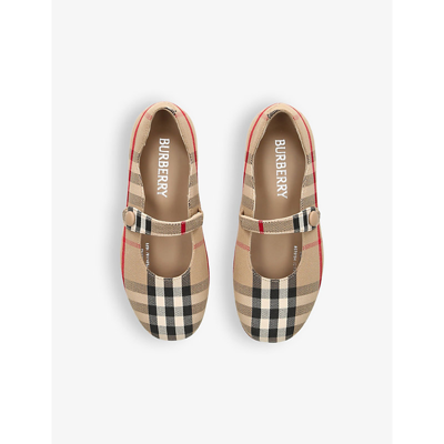 Shop Burberry Girls Beige Kids Seth Check-pattern Leather Courts 5-8 Years