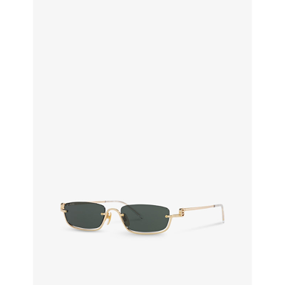 Shop Gucci Women's Gold Gc002042 Gg1278s Rectangle-frame Metal Sunglasses
