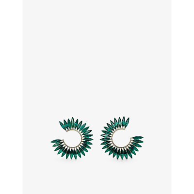 Shop Jennifer Gibson Jewellery Pre-loved Silver-toned Metal And Crystal Hoop Earrings In Silver Green