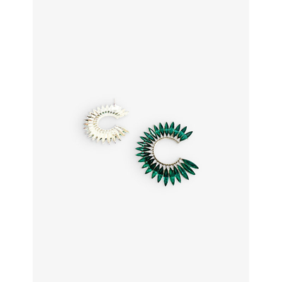 Jennifer Gibson Jewellery Womens Silver Green Pre-loved Silver-toned Metal And Crystal Hoop Earrings In Silver Green