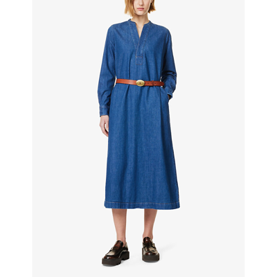 Shop Polo Ralph Lauren V-neck Relaxed-fit Denim Midi Dress In Indigo