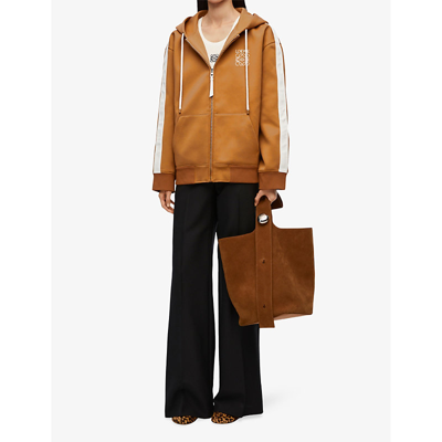 Shop Loewe Women's Dark Ochre Anagram-embroidered Relaxed-fit Woven Jacket