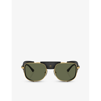 Shop Persol Womens Gold Po1013sz Rectangle-frame Metal Sunglasses