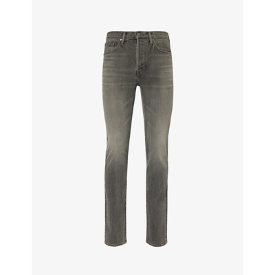 Shop Tom Ford Slim-fit Straight-leg Denim-blend Jeans In Pale Grey
