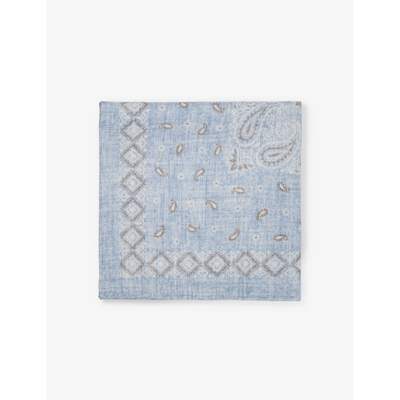 Shop Eleventy Abstract-print Rolled-hem Wool And Cotton-blend Pocket Square In Light Blue