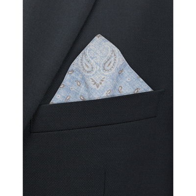 Shop Eleventy Abstract-print Rolled-hem Wool And Cotton-blend Pocket Square In Light Blue
