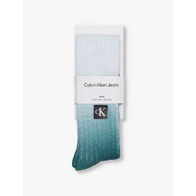 Shop Calvin Klein Gradient Ribbed Cotton-blend Knitted Socks In Atlantic Deep