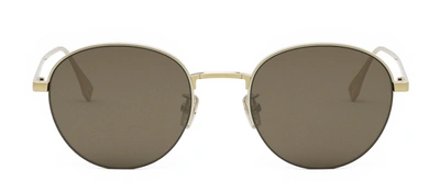 Shop Fendi Fe 40116 U 30e Round Sunglasses In Brown