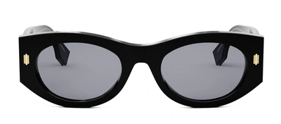 Shop Fendi Fe 40125 I 01v Oval Sunglasses In Blue