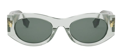 Shop Fendi Fe 40125 I 95n Oval Sunglasses In Green