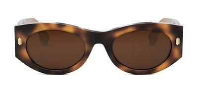 Shop Fendi Fe 40125 I 53e Oval Sunglasses In Brown