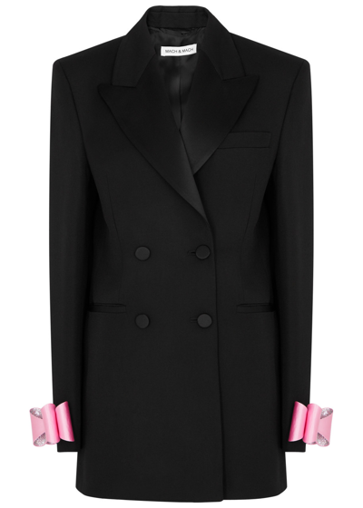 Shop Mach & Mach Bow-embellished Wool Mini Blazer Dress In Black