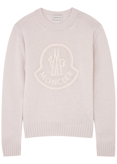 Shop Moncler Logo-embroidered Wool-blend Jumper In Pink