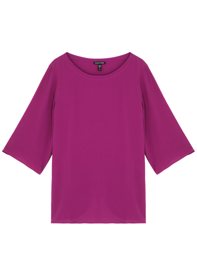 Shop Eileen Fisher Silk Crepe De Chine Top In Dark Pink
