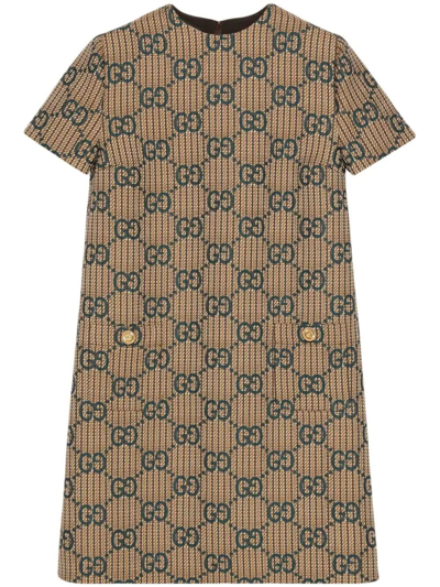 Shop Gucci Mini Dress In Beige