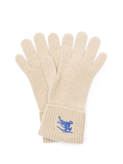 Shop Burberry `ekd` Embroidered Knit Gloves In Green
