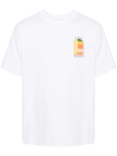 Shop Casablanca `gradient Arch Logo` Printed T-shirt In White