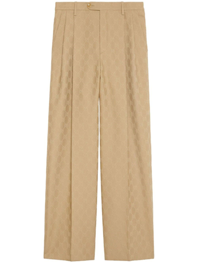 Shop Gucci `gg` Wide Leg Pants In Brown