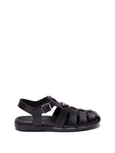 Shop Prada Rubber Sandals In Black  
