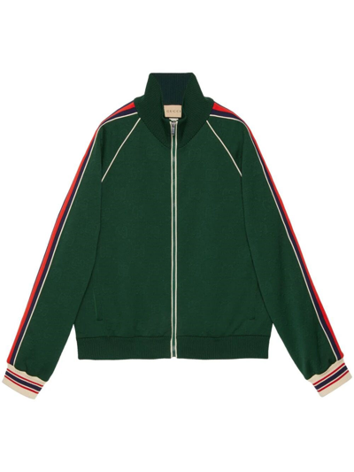 Shop Gucci `gg Jacquard` Zip Jacket In Green