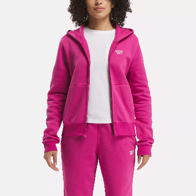 Shop Reebok Women's  Identity Small Logo Fleece Full-zip Hoodie In Pink