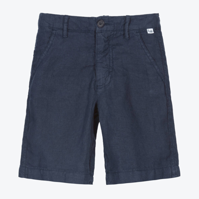 Shop Il Gufo Boys Navy Blue Linen Shorts