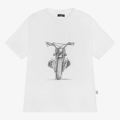 Shop Il Gufo Boys White Cotton Motorbike T-shirt