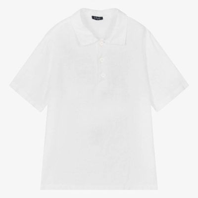 Shop Il Gufo Boys White Linen Polo Shirt