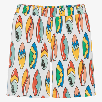 Shop Stella Mccartney Kids Teen Boys White Surfboard Print Cotton Shorts