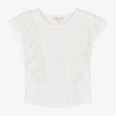 Shop Angel's Face Girls White Lace & Tulle Sleeve T-shirt