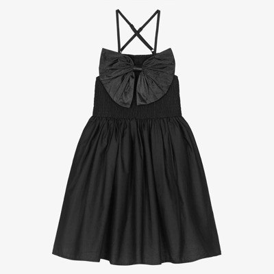 Shop The Tiny Universe Girls Black Cotton Poplin Bow Dress