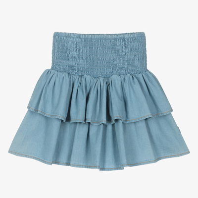 Shop Molo Girls Blue Organic Cotton Chambray Skirt