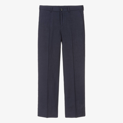 Shop Dolce & Gabbana Teen Boys Navy Blue Linen Trousers