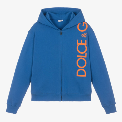 Shop Dolce & Gabbana Teen Boys Blue Cotton Zip-up Hoodie