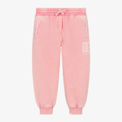 Shop Dolce & Gabbana Girls Washed Pink Cotton Joggers