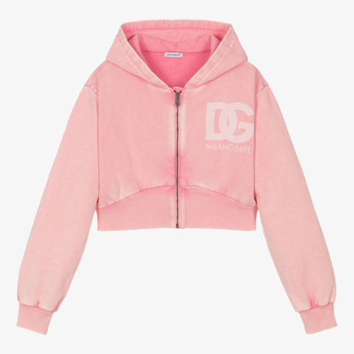Shop Dolce & Gabbana Teen Girls Washed Pink Zip-up Hoodie