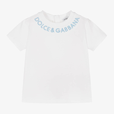 Shop Dolce & Gabbana Baby Boys White Embroidered T-shirt