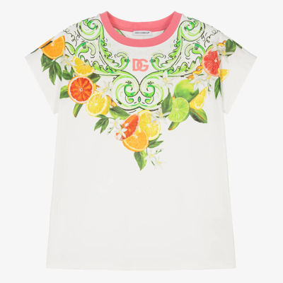 Shop Dolce & Gabbana Teen Girls White Fruit Print Cotton T-shirt