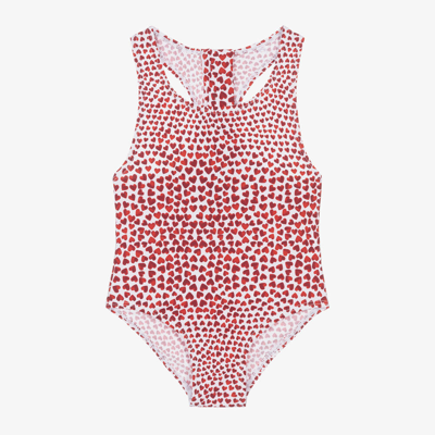 Shop Stella Mccartney Kids Girls Red Heart Print Swimsuit (upf50+)