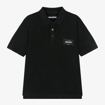 Shop Zadig & Voltaire Boys Black Cotton Polo Shirt