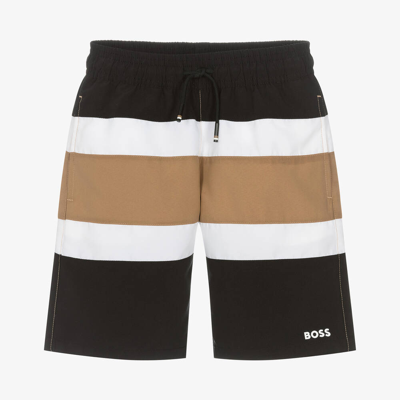 Shop Hugo Boss Boss Teen Boys Black Striped Swim Shorts