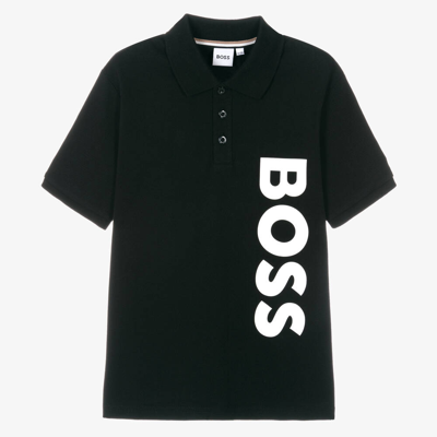 Shop Hugo Boss Boss Teen Boys Black Cotton Polo Shirt