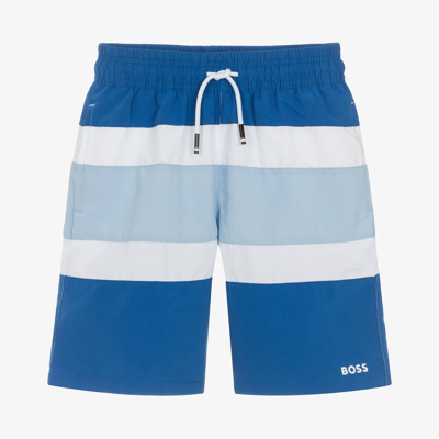 Shop Hugo Boss Boss Teen Boys Blue Striped Swim Shorts