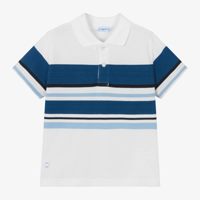 Shop Mayoral Boys White & Blue Cotton Polo Shirt