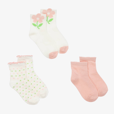 Shop Mayoral Girls Ivory & Pink Cotton Socks (3 Pack)